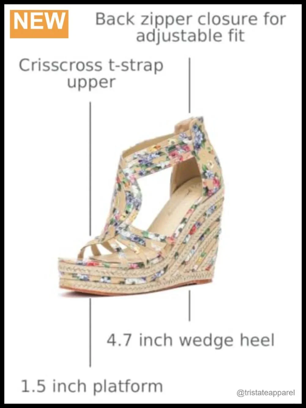 Women's Platform Wedge Sandals Flower T-Strap Ankle Zip Peep Toe